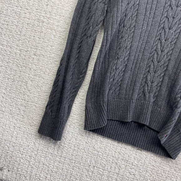 VTG Tommy Hilfiger Womens M Cable Knit Sweater Shawl Collar Neutral Grey - Picture 2 of 12